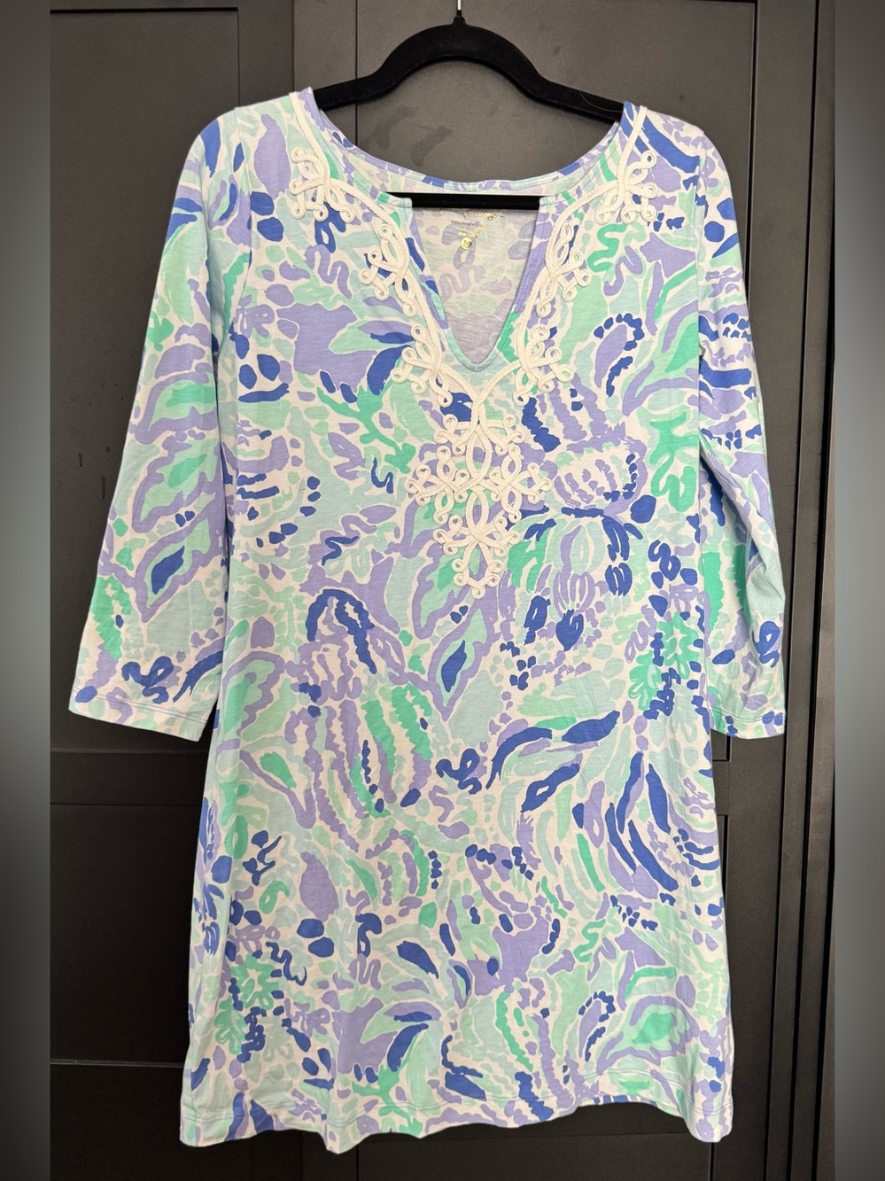 Lilly Pulitzer Mint, Aqua & Lavender Embroidered V-Neck Top
